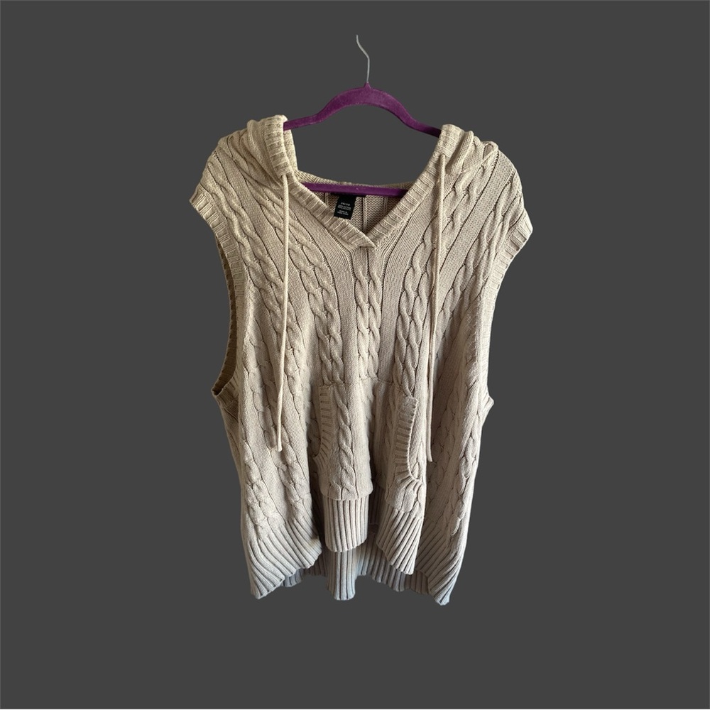 Lane Bryant Women’s Cotton Blend Cable Knit Sleeveless Hoodie‎ Beige Size 26/28